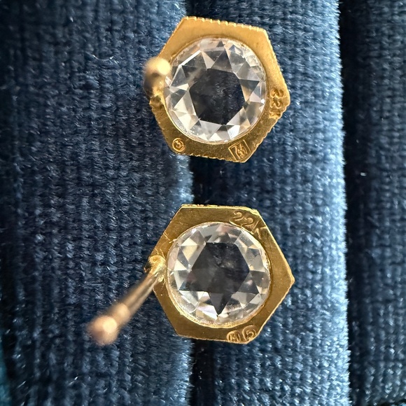 Designer CATHY WATERMAN 22K Yellow Gold Rose Cut Topaz Hexagon Stud Earrings NEW - Picture 11 of 14